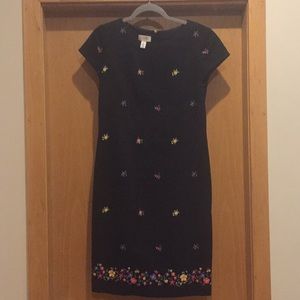 Talbots black dress with embroidered flowers